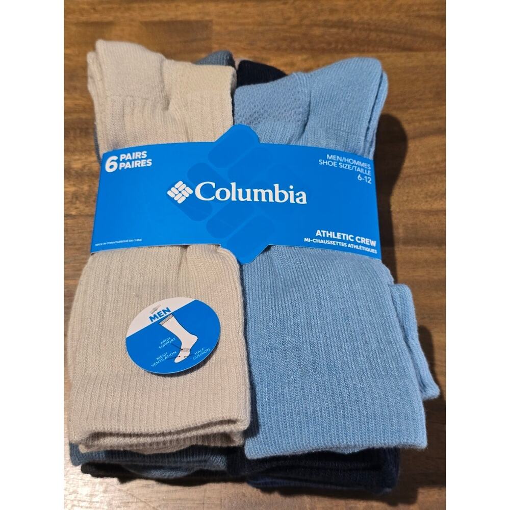 Columbia Men's Athletic Crew Socks 6-Pack Cushioned Multi-Color Shoe Size 6-12